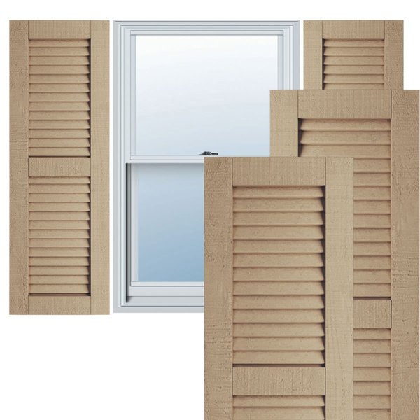 Ekena Millwork Rustic Two Equal Louver Rough Cedar Faux Wood Shutters (Per Pair), Primed Tan, 15"W x 56"H SHULV15X56RCPR